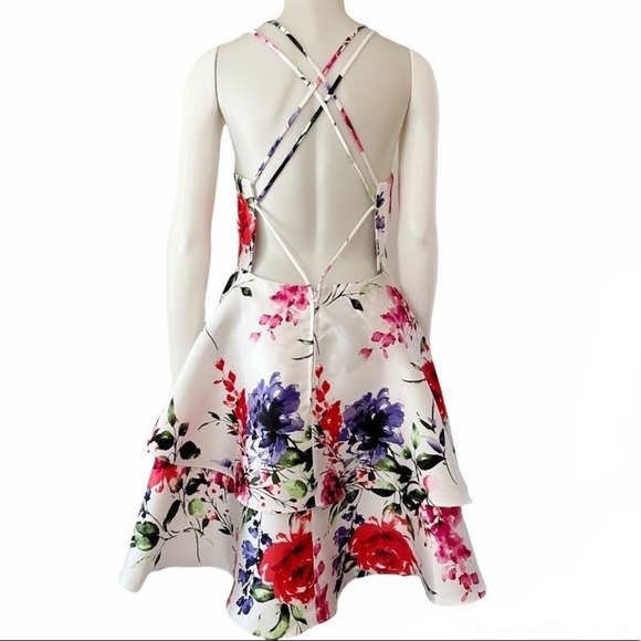 DEAR MOON Spaghetti Strap V-Neck Floral Print Strappy Back Fit & Flare Dress NWT - Picture 6 of 14